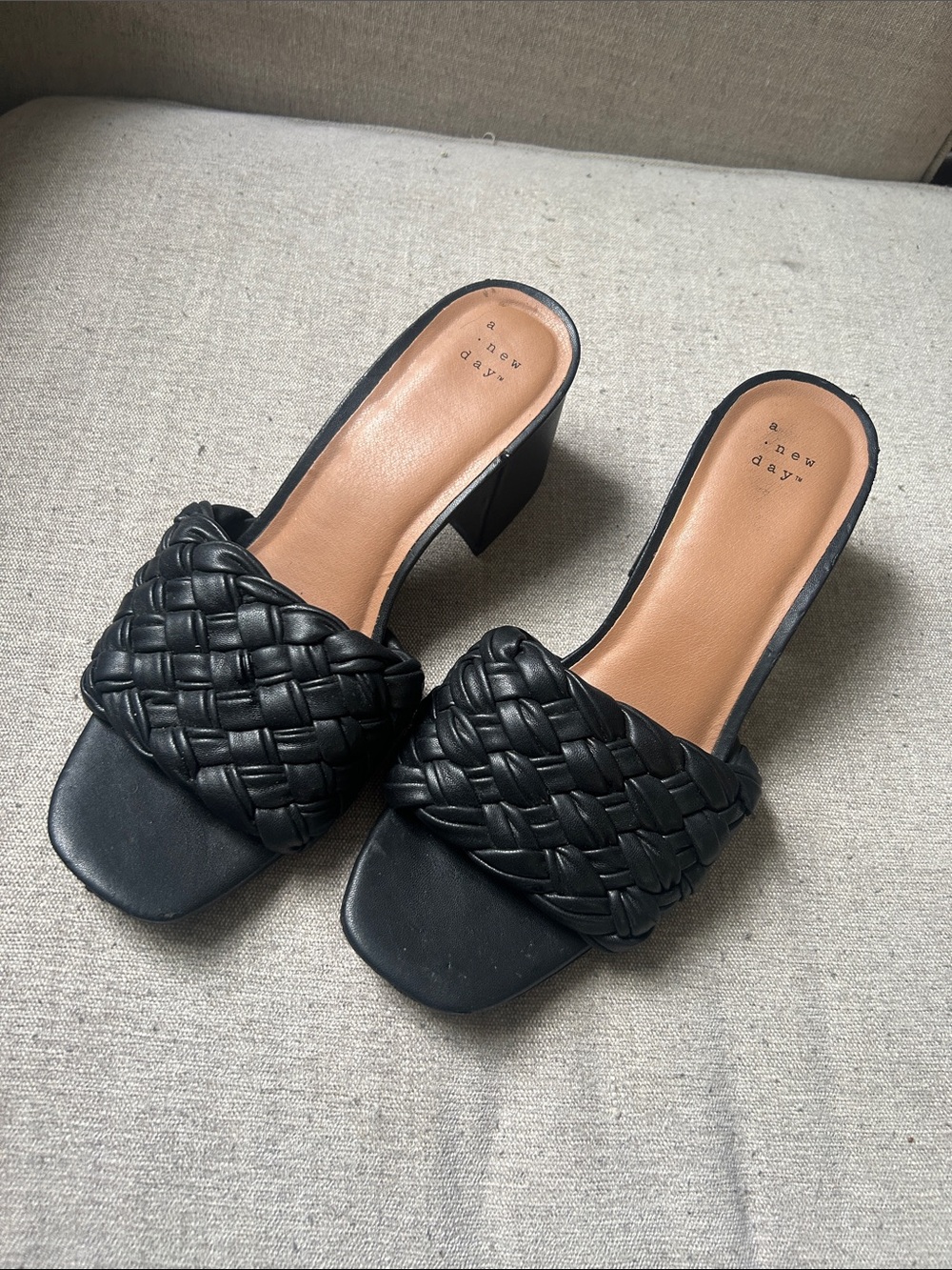 a new day Black Woven Square Open-Toe Block Heel Mules
